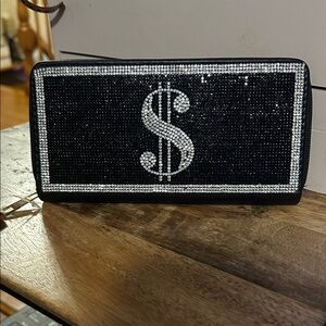 Jame & Berry Black and Silver Dollar Sign Clutch  / wallet nwt